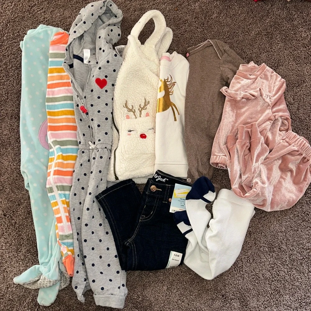 Babygirl 18m fall & winter footie romper dress sweater pants bundle!!